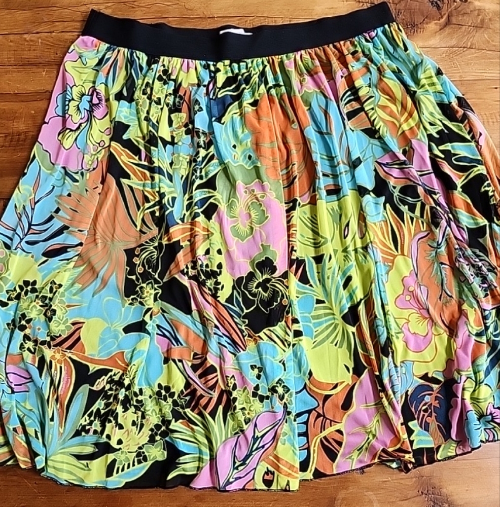 Flouncy Mesh Skirt With Tropical Print Size 18-20 Lined Est.1946 Brand